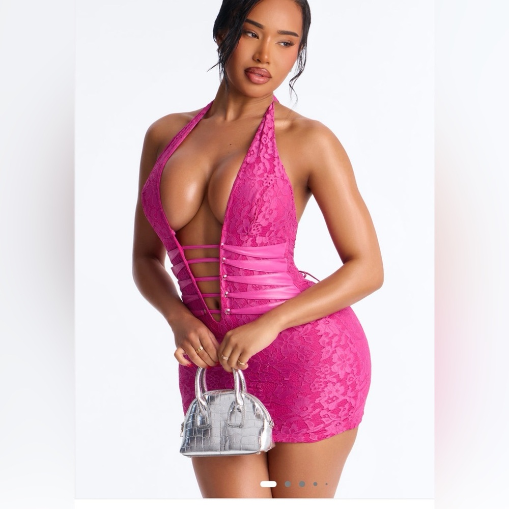 NWT Pink Lace Halter Mini Dress size M